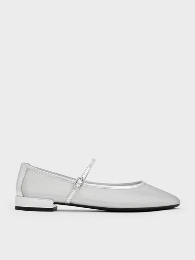Charles & Keith - Gertrude Mesh Mary Jane Flats In Silver