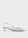 Charles & Keith - Mesh Metallic Cap-toe Kitten-heel Pumps In Silver