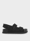 Charles & Keith - Mesh Pearl-embellished Flatform Sandals In Black Textured