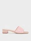 Charles & Keith - Mesh Sequinned Block-heel Mules In Nude