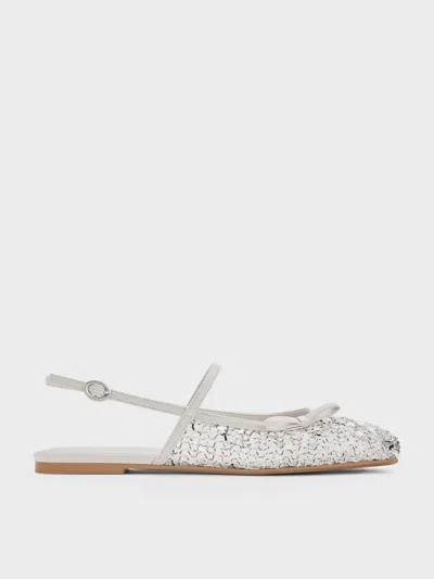 Charles & Keith - Mesh Sequinned Bow Slingback Mary Jane Flats In Multi
