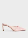Charles & Keith - Mesh Sequinned Heeled Mules In Nude