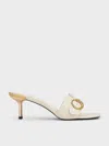 Charles & Keith - Metallic-accent Buckled Square-toe Mules In Chalk