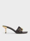 Charles & Keith - Metallic-accent Buckled Square-toe Mules In Dark Brown