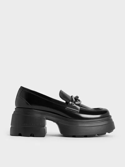 Charles & Keith - Metallic-accent Chunky Platform Loafers In Black Box