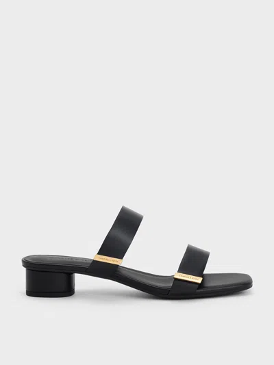 Charles & Keith - Metallic-accent Double-strap Heeled Sandals In Black