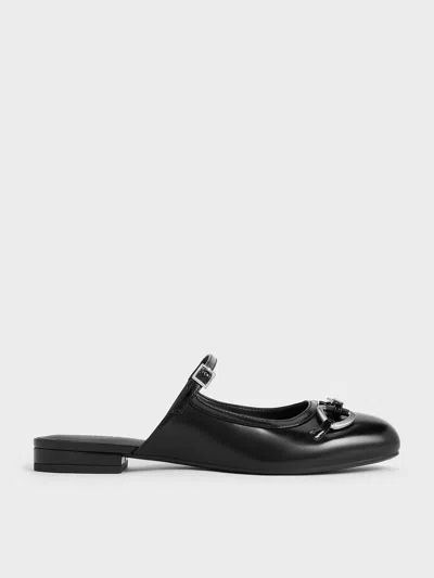Charles & Keith - Metallic-accent Flat Mules In Black Box