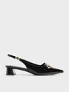 Charles & Keith - Metallic-accent Pointed-toe Slingback Pumps In Black Box