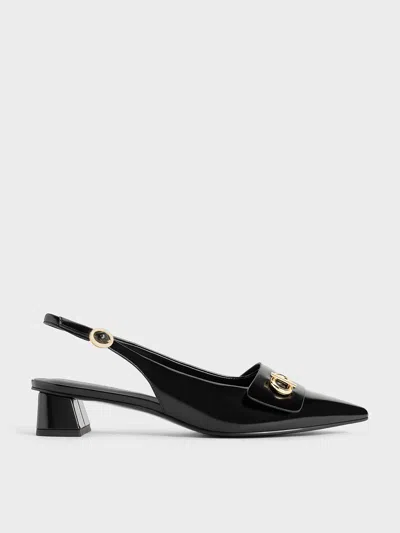 Charles & Keith - Metallic-accent Pointed-toe Slingback Pumps In Black Box