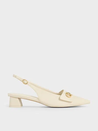 Charles & Keith - Metallic-accent Pointed-toe Slingback Pumps In Chalk
