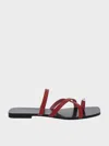 Charles & Keith - Metallic-accent Strappy Toe-ring Sandals In Red