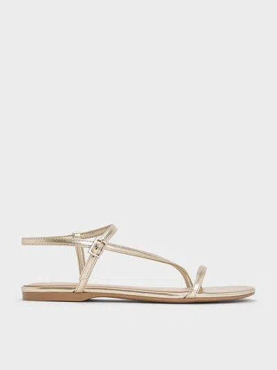 Charles & Keith - Metallic Ankle-strap Sandals In Light Gold