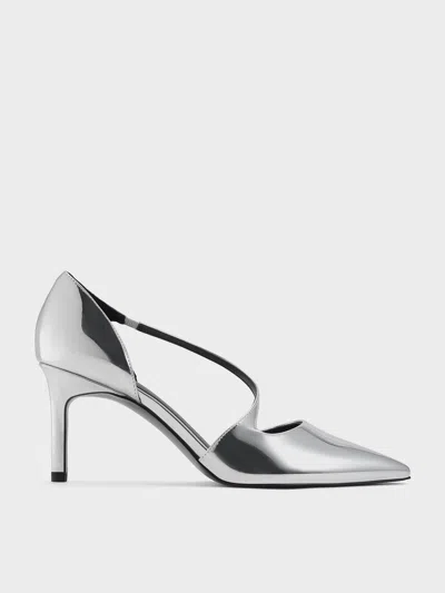 Charles & Keith - Metallic Asymmetric-strap D'orsay Stiletto Pumps In Animal Print