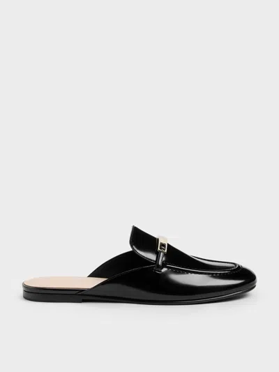 Charles & Keith - Metallic-bar Loafer Mules In Black