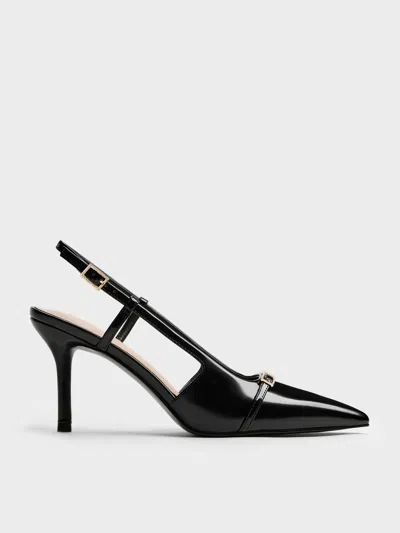 Charles & Keith - Metallic-bar Pointed Slingback Pumps In Black