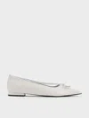 Charles & Keith - Metallic Bow Pointed-toe Ballet Flats In Silver