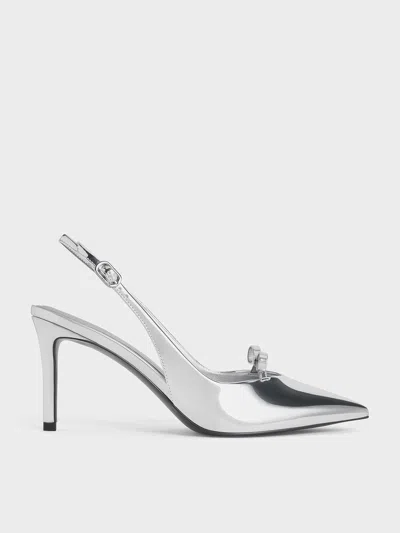 Charles & Keith - Metallic Bow Slingback Pumps In Silver