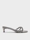 Charles & Keith - Metallic Buckled Strappy Kitten-heel Mules In Pewter