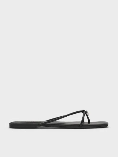 Charles & Keith - Metallic-charm Strappy Thong Sandals In Black