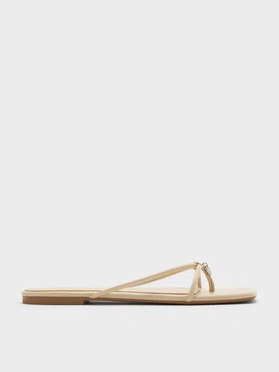Charles & Keith - Metallic-charm Strappy Thong Sandals In Neutral