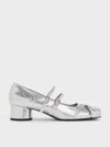 Charles & Keith - Metallic Crinkle-effect Double-strap Mary Jane Pumps