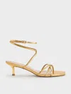 Charles & Keith - Metallic Crinkle-effect Strappy Ankle-strap Kitten-heel Sandals
