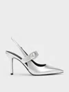 Charles & Keith - Metallic Crystal-buckled Pumps In Silver