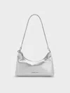 Charles & Keith - Metallic Crystal-embellished Chain-handle Two-way Bag In Dusk Silver