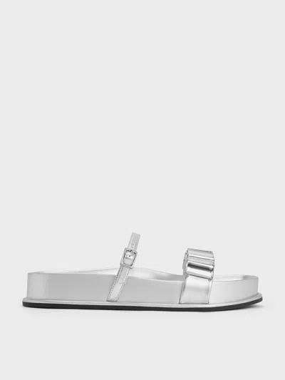 Charles & Keith - Metallic Crystal-embellished Double-strap Sandals In Silver