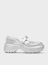 Charles & Keith Metallic Curved Platform Mary Janes In Silver