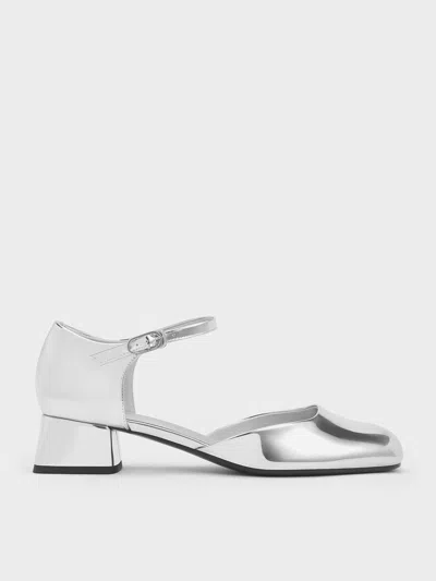 Charles & Keith - Metallic D'orsay Ankle-strap Pumps In Silver