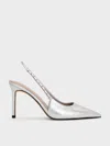 Charles & Keith Gem-strap Metallic Slingback Pumps In Silver