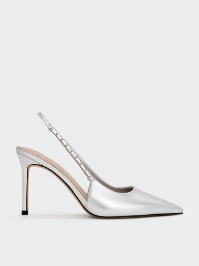 CHARLES & KEITH CHARLES & KEITH - METALLIC EMBELLISHED-STRAP POINTED-TOE SLINGBACK PUMPS