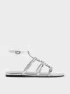 Charles & Keith - Metallic Gem-embellished Bow T-bar Sandals In Silver