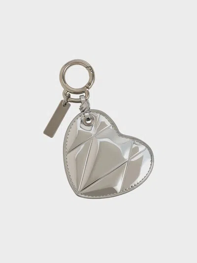 Charles & Keith - Metallic Heart Quilted Mirror Charm In Silver