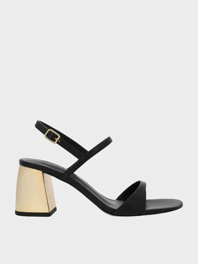 Charles & Keith - Metallic-heel Slingback Sandals In Black