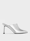 Charles & Keith - Metallic High-vamp Pointed-toe Heeled Mules In Silver