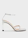 Charles & Keith - Metallic Leather & Satin Crystal-embellished Ankle-strap Sandals In Silver