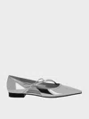 Charles & Keith - Metallic Pointed-toe Bow-strap Flats
