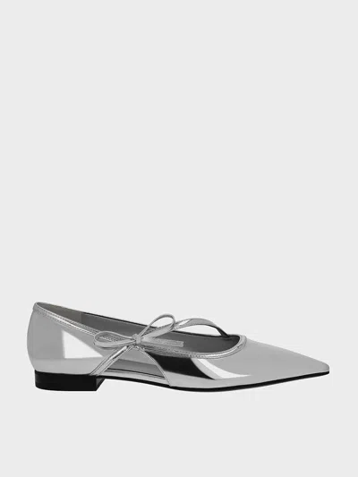 Charles & Keith - Metallic Pointed-toe Bow-strap Flats