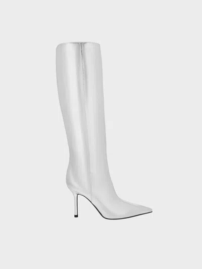 Charles & Keith - Metallic Pointed-toe Stiletto-heel Knee-high Boots In Silver