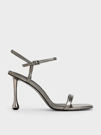 Charles & Keith - Metallic Sculptural-heel Ankle-strap Sandals In Pewter