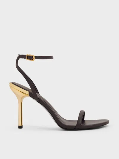 Charles & Keith - Metallic Stiletto-heel Ankle-strap Sandals In Brown