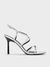 Charles & Keith - Metallic Strappy Crossover Trapeze-heel Sandals In Silver