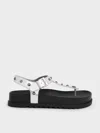 Charles & Keith - Metallic Studded Heart-embellished Thong Sandals In Silver