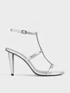 Charles & Keith - Metallic T-bar Ankle-strap Sandals In Silver