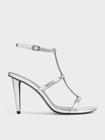 Charles & Keith - Metallic T-bar Ankle-strap Sandals In Silver