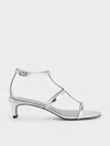 Charles & Keith - Metallic T-bar Kitten-heel Ankle-strap Sandals In Silver