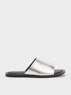 Charles & Keith - Metallic Wide-strap Slide Sandals In Silver
