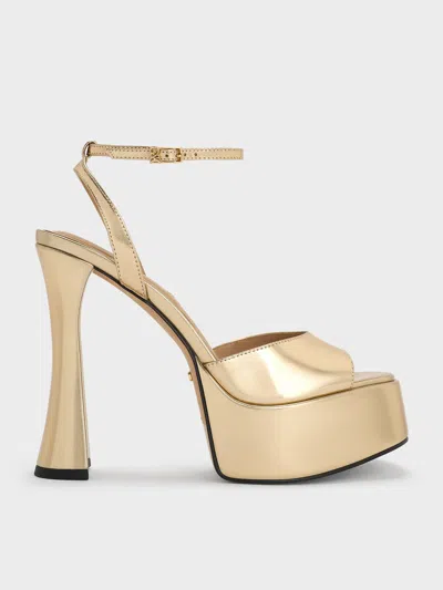 Charles & Keith - Michelle Metallic Leather Platform Sandals In Gold
